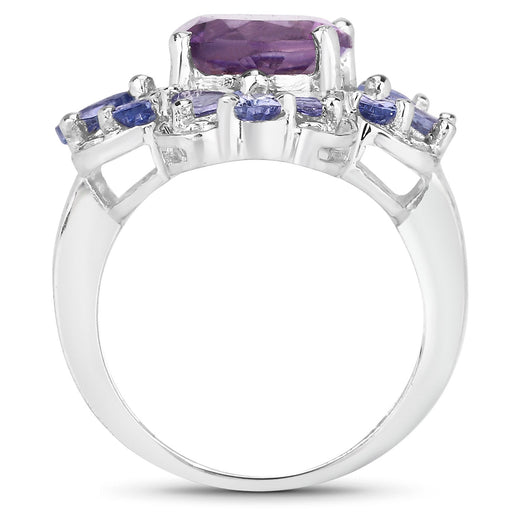 Bids.com 4.88 Carat Genuine Amethyst and Tanzanite .925 Sterling Silver Ring Rings White Smoke size 5.50,size 7.00,size 6.50,size 5.00,size 6.00,size 8.00,size 9.00