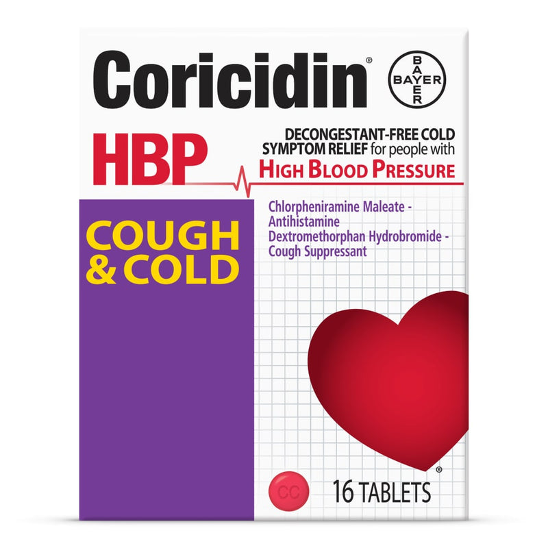 Coricidin Coricidin HBP Cough & Cold Relief, Decongestant-Free Tablets, 16 ct Medicine & Drugs White Smoke