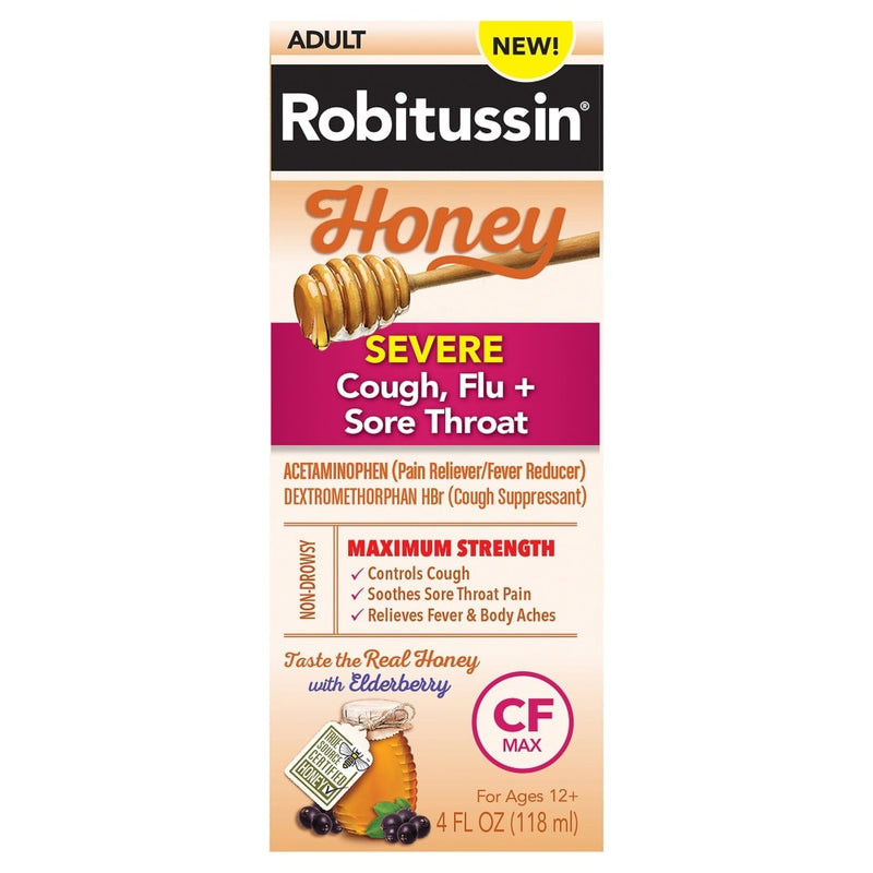 Robitussin Robitussin Adult  Severe Cough Flu +  Sore Throat Cf Nightime Max Liquid  Honey 4 Oz Personal Care Bisque
