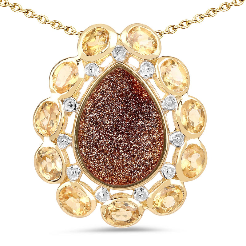 Bids.com 14K Yellow Gold Plated 5.14 Carat Genuine Red Droozi and Citrine .925 Sterling Silver Pendant Pendants White Smoke