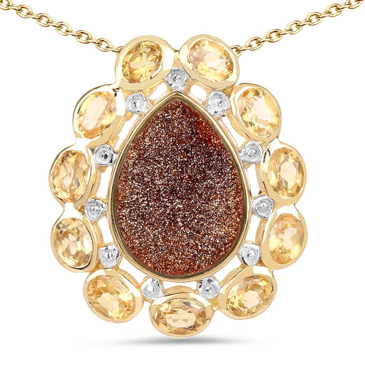 Bids.com 14K Yellow Gold Plated 5.14 Carat Genuine Red Droozi and Citrine .925 Sterling Silver Pendant Pendants White Smoke