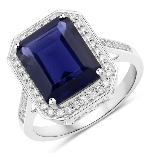 Bids.com 3.70 Carat Genuine Iolite and White Diamond 14K White Gold Ring Rings White Smoke size 6.00,size 7.00,size 8.00,size 9.00