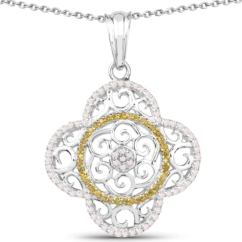 Bids.com 0.57 Carat Genuine White Diamond and Yellow Diamond .925 Sterling Silver Pendant Pendants White Smoke