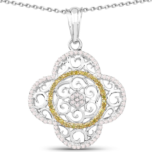 Bids.com 0.57 Carat Genuine White Diamond and Yellow Diamond .925 Sterling Silver Pendant Pendants White Smoke