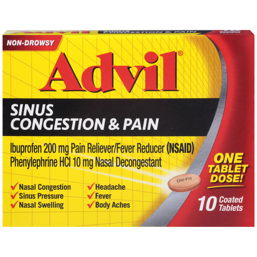 Advil Advil Sinus Congestion & Pain Tablets 10 Ct Health & Beauty Gold