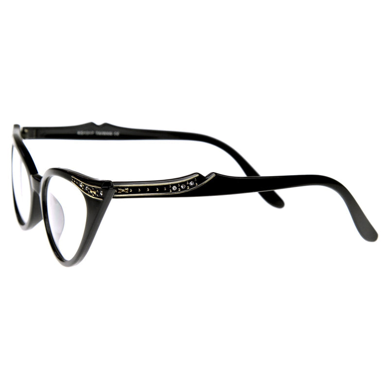 zeroUV Vintage 1950s Fashion Clear Lens Glasses Rhinestones 8434 Glasses White Smoke Black,Tortoise,Black Fade,Brown Fade,Red,Purple,White,Brown,Purple Fade