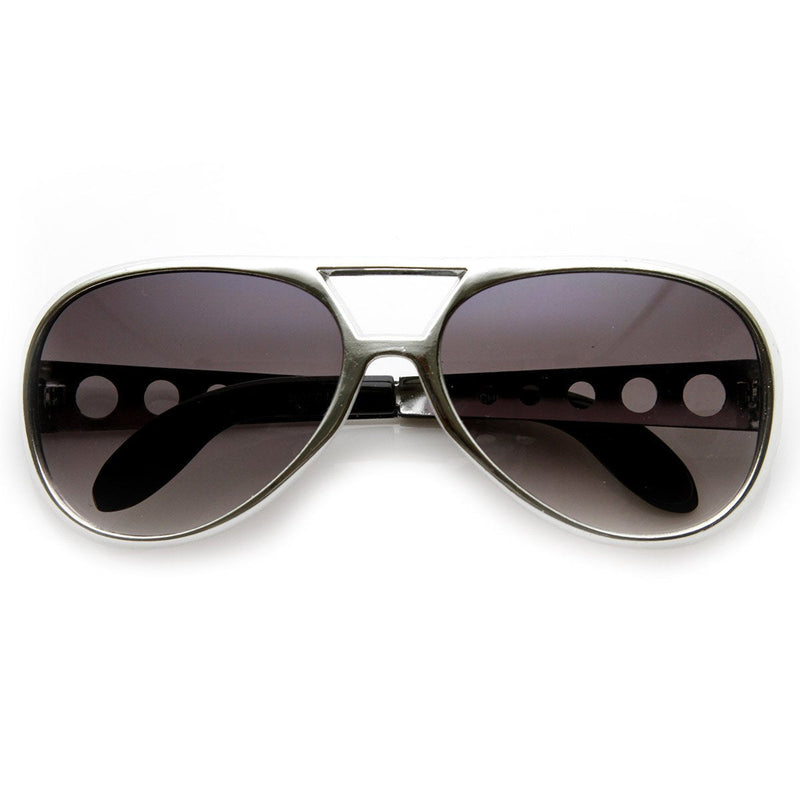 zeroUV Retro Large Elvis King Of Rock and Roll Aviator Sunglasses 2203 Sunglasses White Smoke Silver