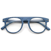 zeroUV Artistic Wood Print Indie Key Hole Flat Top Round Clear Lens Glasses 9152 Glasses White Smoke Blue Wood
