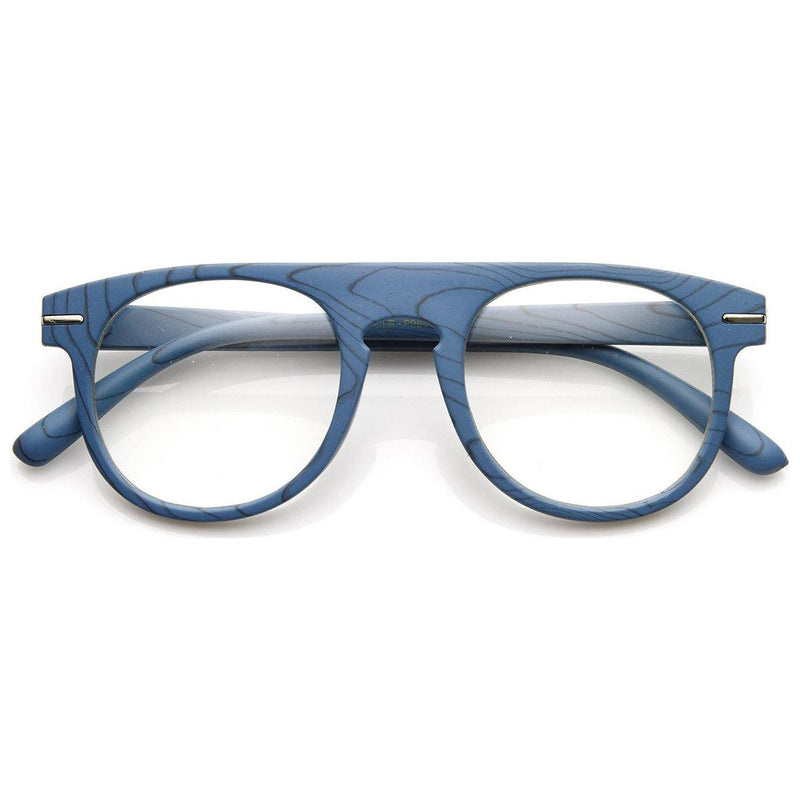 zeroUV Artistic Wood Print Indie Key Hole Flat Top Round Clear Lens Glasses 9152 Glasses White Smoke Blue Wood