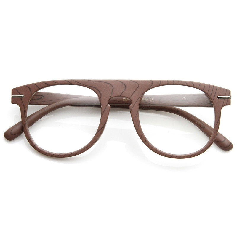 zeroUV Artistic Wood Print Indie Key Hole Flat Top Round Clear Lens Glasses 9152 Glasses White Smoke Natural Wood