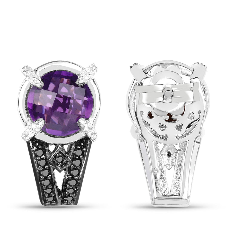 Bids.com 3.61 Carat Genuine Amethyst, Black Diamond and White Diamond .925 Sterling Silver Earrings Earrings White Smoke
