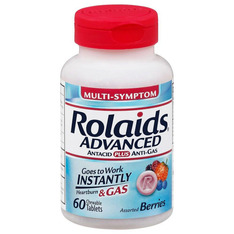 Rolaids Rolaids Advanced Assorted Berries Multi Symptom Antacid Plus Anti Gas 60 Chewable Tablets Health & Beauty White Smoke