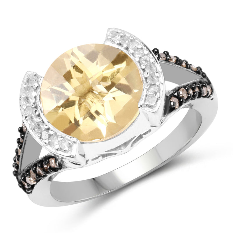 Bids.com 3.64 Carat Genuine Citrine, Champagne Diamond and White Diamond .925 Sterling Silver Ring Rings White Smoke size 6.00,size 7.00,size 8.00,size 9.00,size 10.00