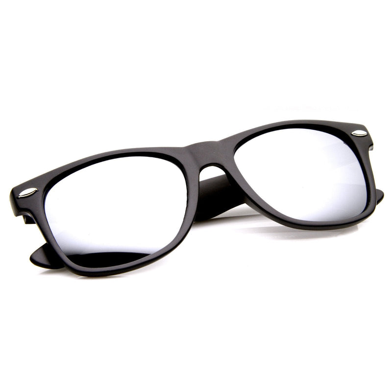zeroUV Retro Matte Black Horned Rim Flash Colored Lens Sunglasses 58mm 8025 Sunglasses White Smoke Black Mirror
