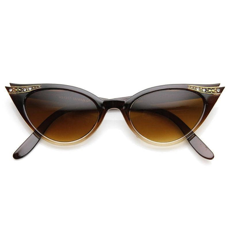 zeroUV Elegant 50s Vintage Womens Fashion Rhinestone Cat Eye Sunglasses 8433 Sunglasses White Smoke Brown Fade