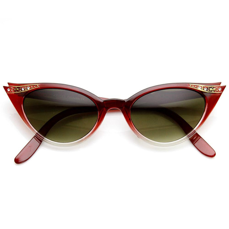 zeroUV Elegant 50s Vintage Womens Fashion Rhinestone Cat Eye Sunglasses 8433 Sunglasses White Smoke Red Fade