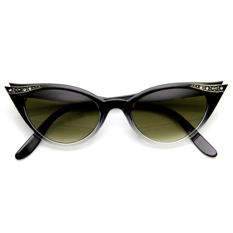 zeroUV Elegant 50s Vintage Womens Fashion Rhinestone Cat Eye Sunglasses 8433 Sunglasses White Smoke Black Fade
