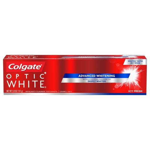 Colgate Colgate Optic White Toothpaste, Anticavity Fluoride, Icy Fresh, Cool Fresh Mint Toothpaste Brown