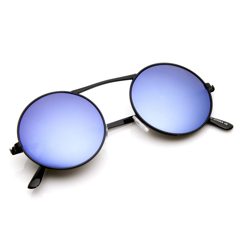 zeroUV Large Retro Round Steampunk Mirrored Lens Sunglasses 8759 Sunglasses White Smoke Black Blue Revo,Silver Blue Revo,Gold Blue Revo