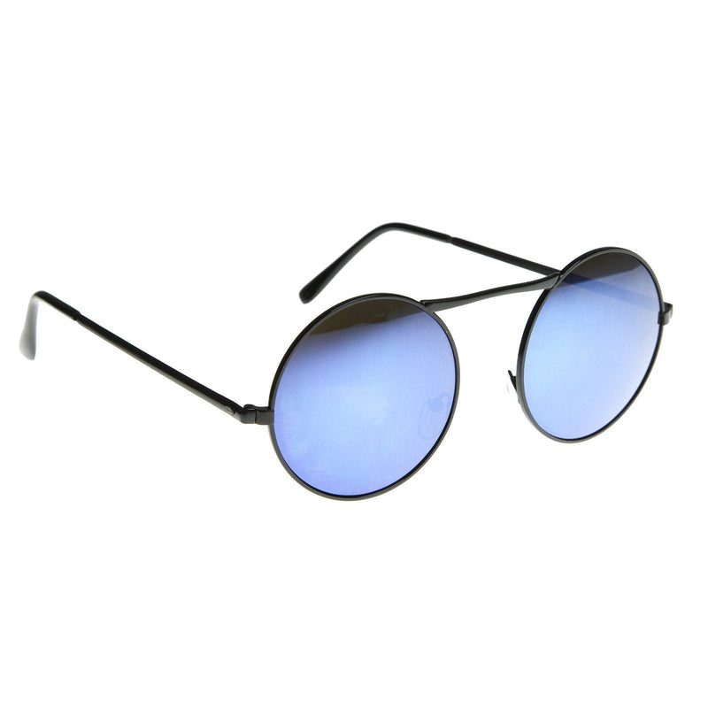 zeroUV Large Retro Round Steampunk Mirrored Lens Sunglasses 8759 Sunglasses White Smoke Black Blue Revo,Silver Blue Revo,Gold Blue Revo