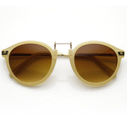 zeroUV Vintage Steampunk Inspired Round Horned Rim Frame Sunglasses 8591 Sunglasses White Smoke Creme Amber