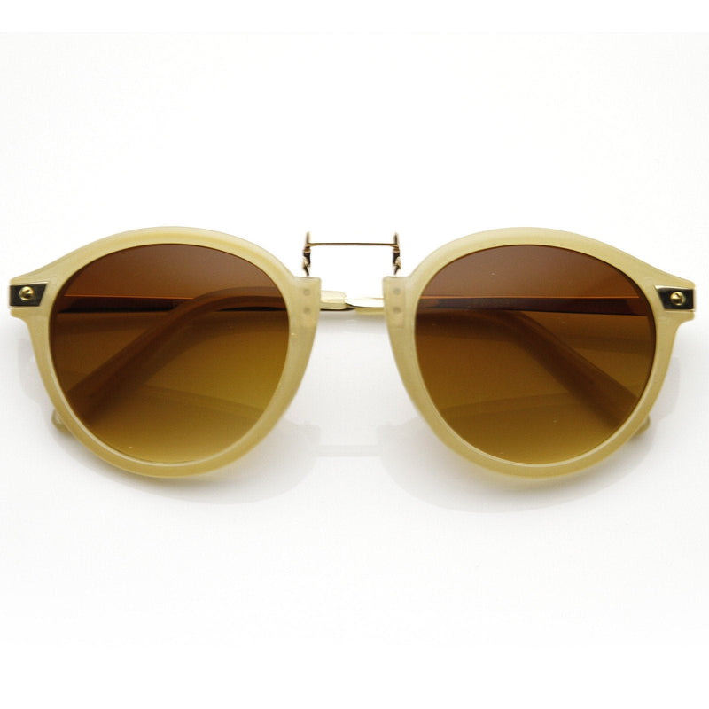 zeroUV Vintage Steampunk Inspired Round Horned Rim Frame Sunglasses 8591 Sunglasses White Smoke Creme Amber