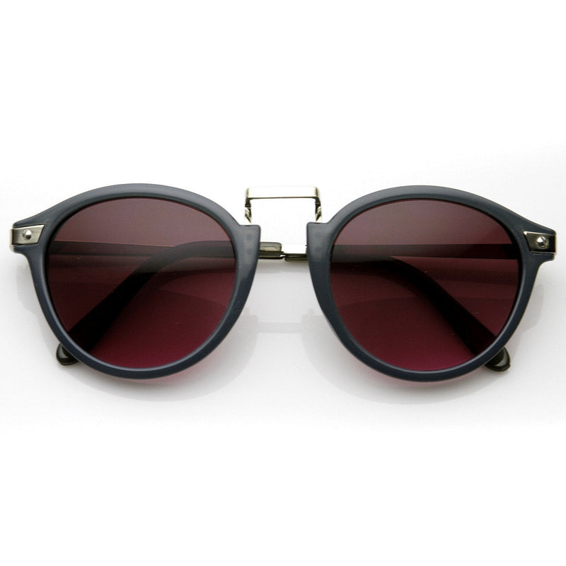 zeroUV Vintage Steampunk Inspired Round Horned Rim Frame Sunglasses 8591 Sunglasses White Smoke Blue Plum