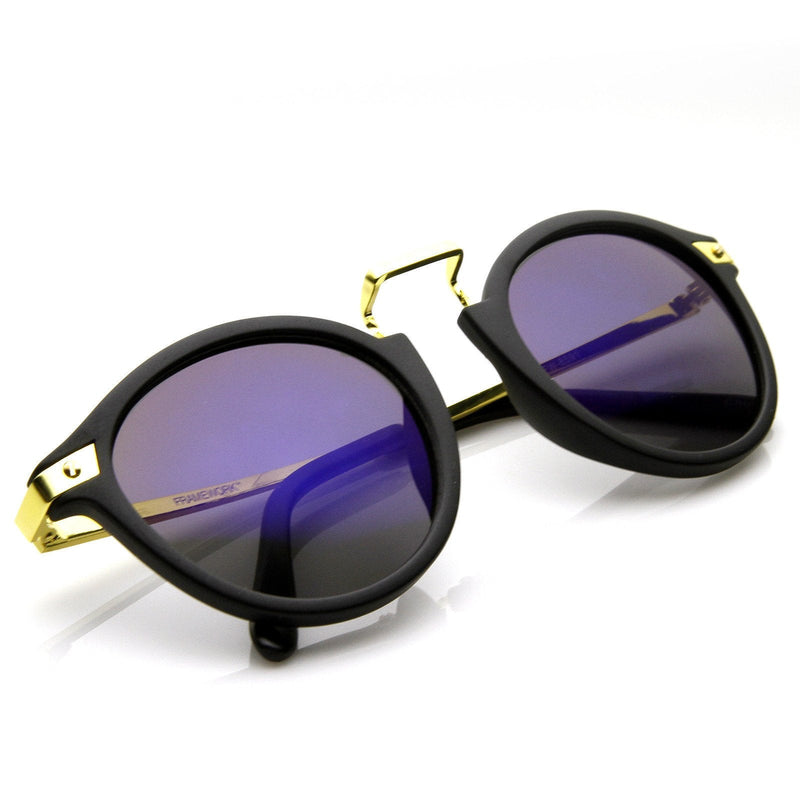 zeroUV Vintage Steampunk Inspired Round Horned Rim Frame Sunglasses 8591 Sunglasses White Smoke Shiny Black Gold,Shiny Black Silver,Matte Black Silver,Havana Amber,Havana Green,Creme Amber,Blue Plum,Blue Mirror,Yellow Tortoise Sun