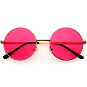 zeroUV Retro Hippie Round Color Tone Metal Sunglasses 9892 Sunglasses White Smoke Gold / Pink