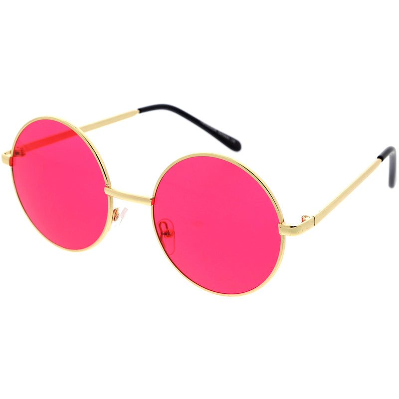 zeroUV Retro Hippie Round Color Tone Metal Sunglasses 9892 Sunglasses White Smoke Gold / Red,Gold / Green,Gold / Purple,Gold / Blue,Gold / Pink,Mixed Promo Box,Black / Red,Black / Blue