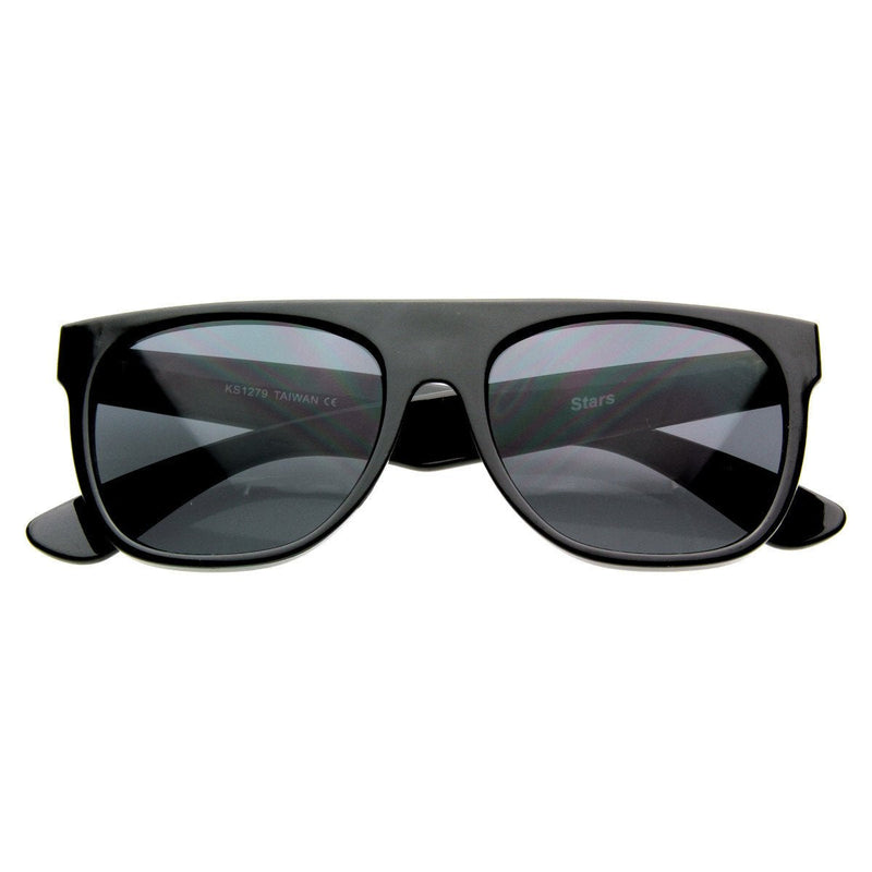 zeroUV Super Flat Block Top Retro Horned Rim Sunglasses 8066 Sunglasses White Smoke Shiny Black