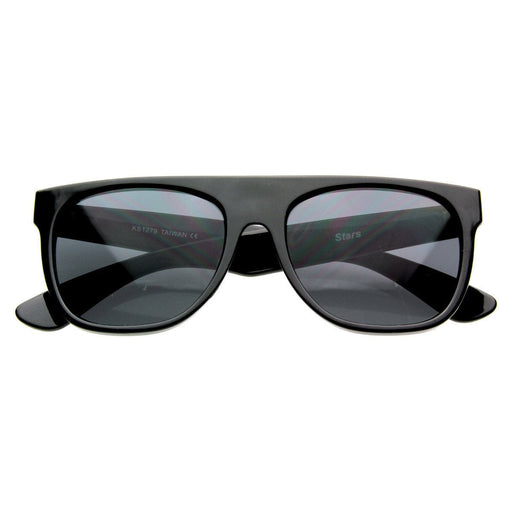 zeroUV Super Flat Block Top Retro Horned Rim Sunglasses 8066 Sunglasses White Smoke Shiny Black