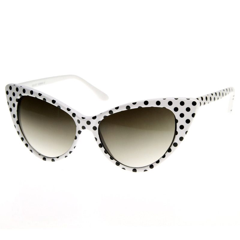 zeroUV Retro 1950's Polka Dot Cat Eye Fashion Sunglasses 8498 Sunglasses White Smoke White Black Dots