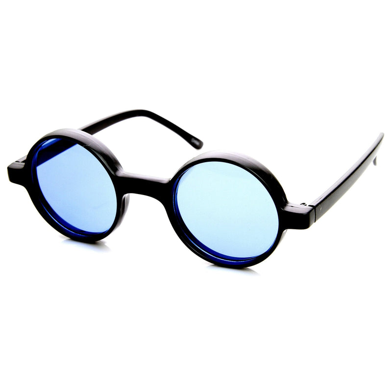 zeroUV Small Retro Round Lennon Style Color Lens Sunglasses 8631 Sunglasses White Smoke Blue