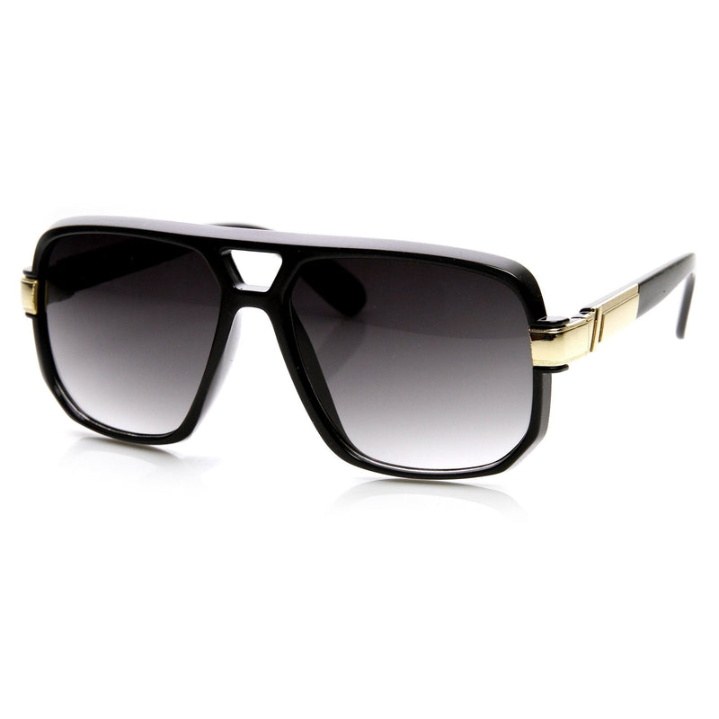 zeroUV Retro 1980's Fashion Disco Square Aviator Sunglasses 9260 Sunglasses White Smoke Black Gold