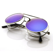 zeroUV Steampunk Mirrored Lens Round Circle Flip Up Frame Sunglasses 8794 Sunglasses White Smoke Black Blue Revo,Silver Blue Revo,Gold Midnight,Gold Purple,Gold Blue
