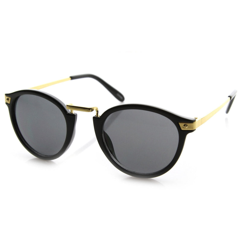 zeroUV Vintage Steampunk Inspired Round Horned Rim Frame Sunglasses 8591 Sunglasses White Smoke Shiny Black Gold,Shiny Black Silver,Matte Black Silver,Havana Amber,Havana Green,Creme Amber,Blue Plum,Blue Mirror,Yellow Tortoise Sun