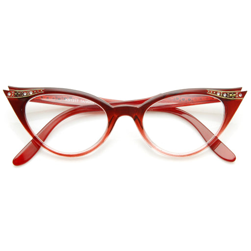 zeroUV Vintage 1950's Womens Cat Eye Clear Lens Glasses 8783 Glasses White Smoke Red Fade
