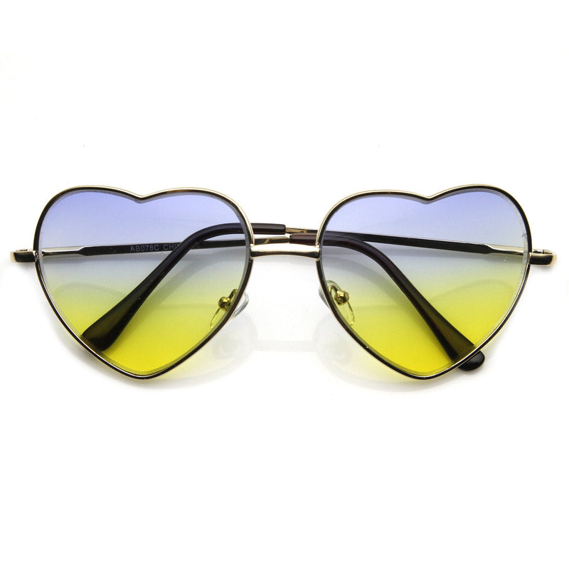 zeroUV Cute Metal Heart Shape Rainbow Color Lens Sunglasses 9205 Sunglasses White Smoke Light Gold Blue Yellow