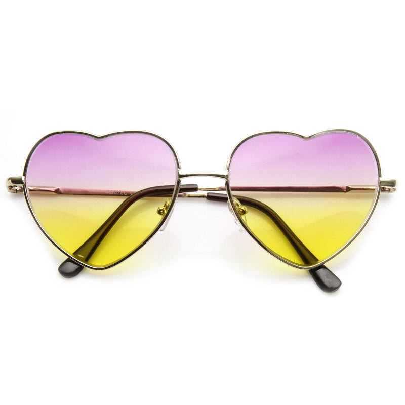 zeroUV Cute Metal Heart Shape Rainbow Color Lens Sunglasses 9205 Sunglasses White Smoke Light Gold Pink Yellow