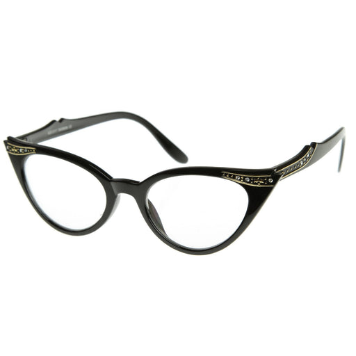 zeroUV Vintage 1950s Fashion Clear Lens Glasses Rhinestones 8434 Glasses White Smoke Black,Tortoise,Black Fade,Brown Fade,Red,Purple,White,Brown,Purple Fade