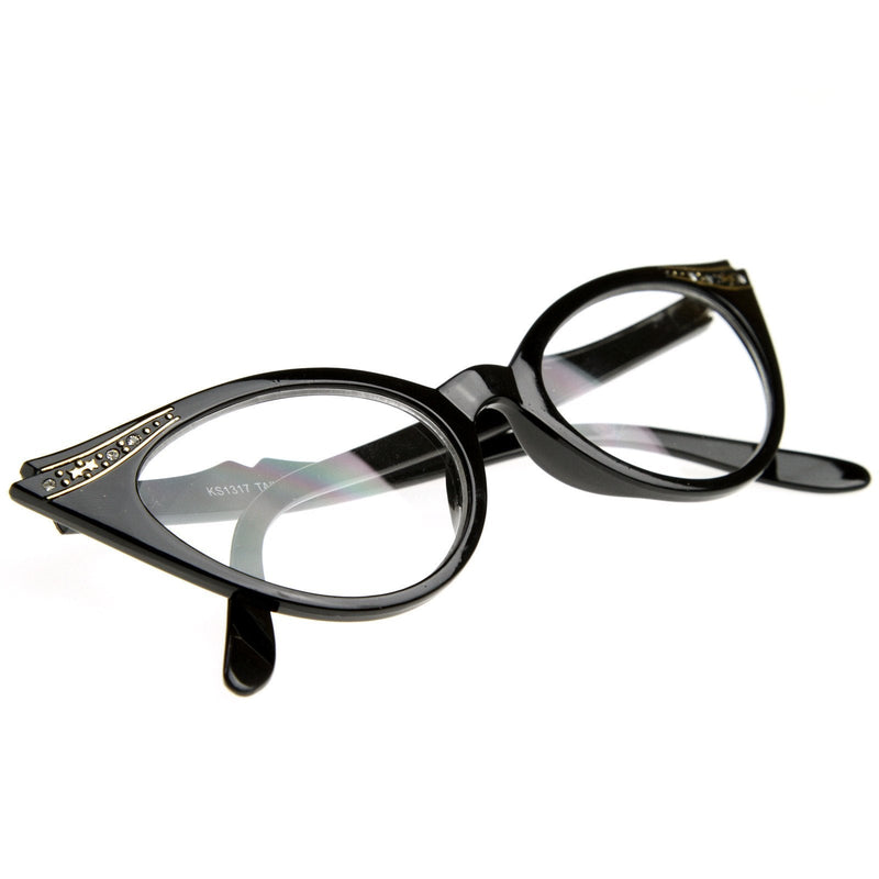 zeroUV Vintage 1950s Fashion Clear Lens Glasses Rhinestones 8434 Glasses White Smoke Black,Tortoise,Black Fade,Brown Fade,Red,Purple,White,Brown,Purple Fade