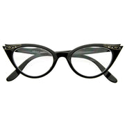 zeroUV Vintage 1950s Fashion Clear Lens Glasses Rhinestones 8434 Glasses White Smoke Black