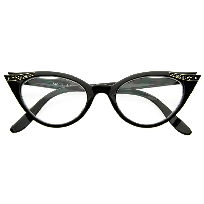 zeroUV Vintage 1950s Fashion Clear Lens Glasses Rhinestones 8434 Glasses White Smoke Black