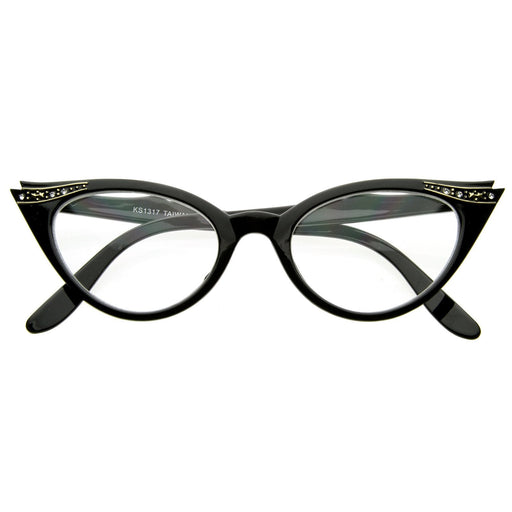 zeroUV Vintage 1950s Fashion Clear Lens Glasses Rhinestones 8434 Glasses White Smoke Black