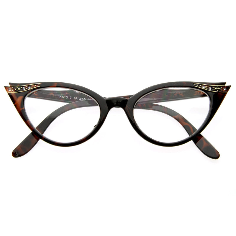 zeroUV Vintage 1950s Fashion Clear Lens Glasses Rhinestones 8434 Glasses White Smoke Tortoise