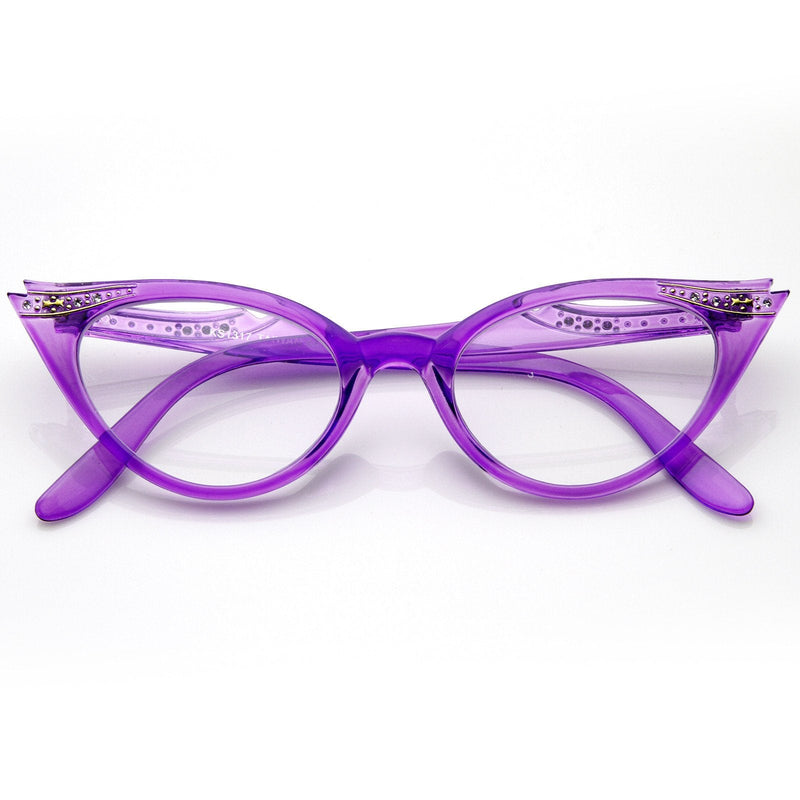 zeroUV Vintage 1950s Fashion Clear Lens Glasses Rhinestones 8434 Glasses Lavender Blush Purple