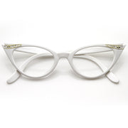 zeroUV Vintage 1950s Fashion Clear Lens Glasses Rhinestones 8434 Glasses White Smoke White