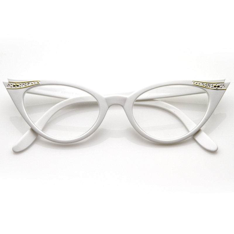 zeroUV Vintage 1950s Fashion Clear Lens Glasses Rhinestones 8434 Glasses White Smoke White