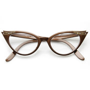 zeroUV Vintage 1950s Fashion Clear Lens Glasses Rhinestones 8434 Glasses White Smoke Brown